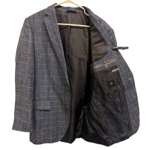 Hugo Boss Hudson3 Reda Sport Coat Blue Windowpane Wool Linen Blazer 44R 50332258